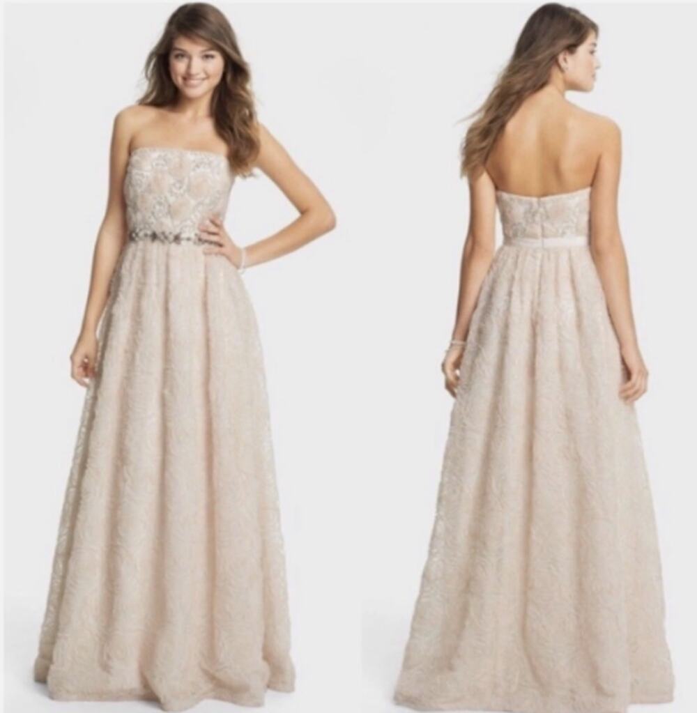 Adrianna Papell Strapless Rosette Tulle Gown Womens Sz 6 Cream Ivory Formal